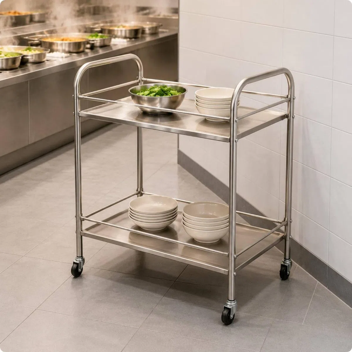 Sharplace Küchenwagen Rollregal Servierwagen Aufbewahrungswagen mit Edelstahlrahmen Und Rollen Einfach zu Bewegen Bietet, Zweischichtig, Edelstahlgestell, 50x40x71 cm