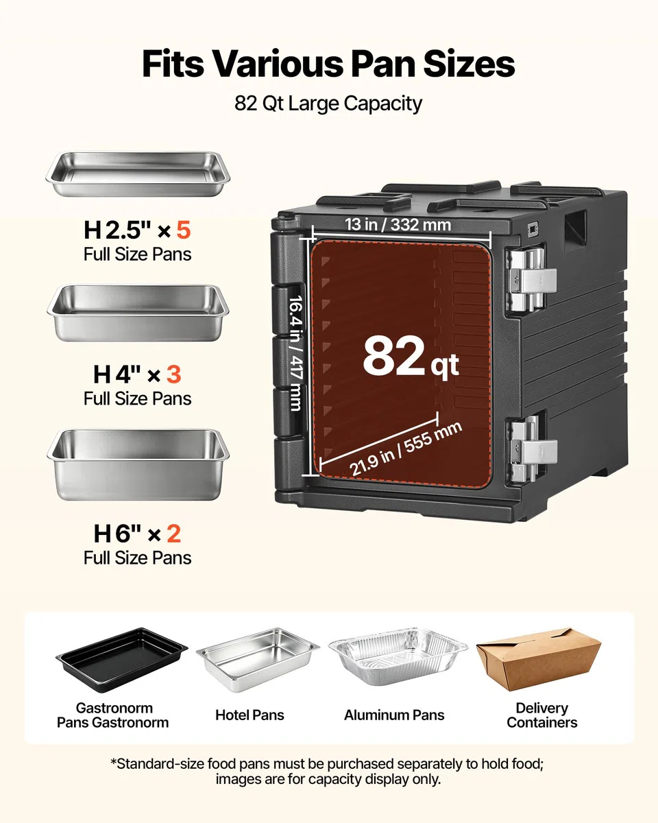 VEVOR Thermobox 75 L, Isolierbox zum Warmhalten und Kühlen, Warmhaltebox aus LLDPE 650 x 450 x 549 mm, Transportbox für Speisen und Getränke, Thermobehälter für Verschiedene Pfannengrößen (ohne)