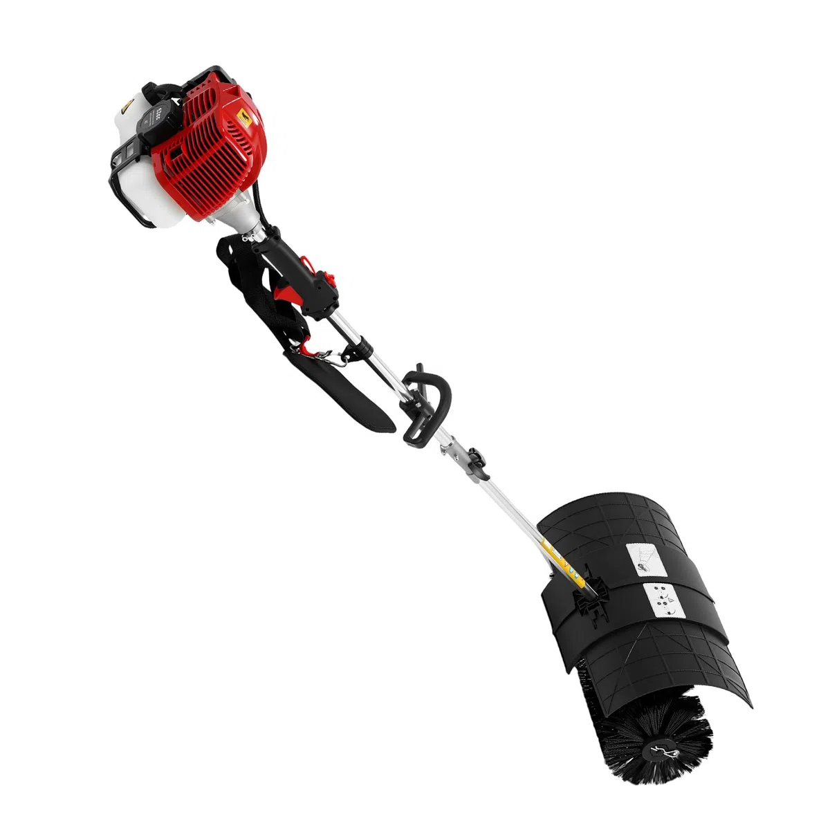 52cc Kehrmaschine Benzin Außenbereich, 2-Takt 2,3 PS Motorbesen Kehrbesen Benzin Upgrade Schneefräse Handkehrmaschine Schneeschieber mit 52cm Bürstenbreite für Die Reinigung Von Kunstrasen und Straßen