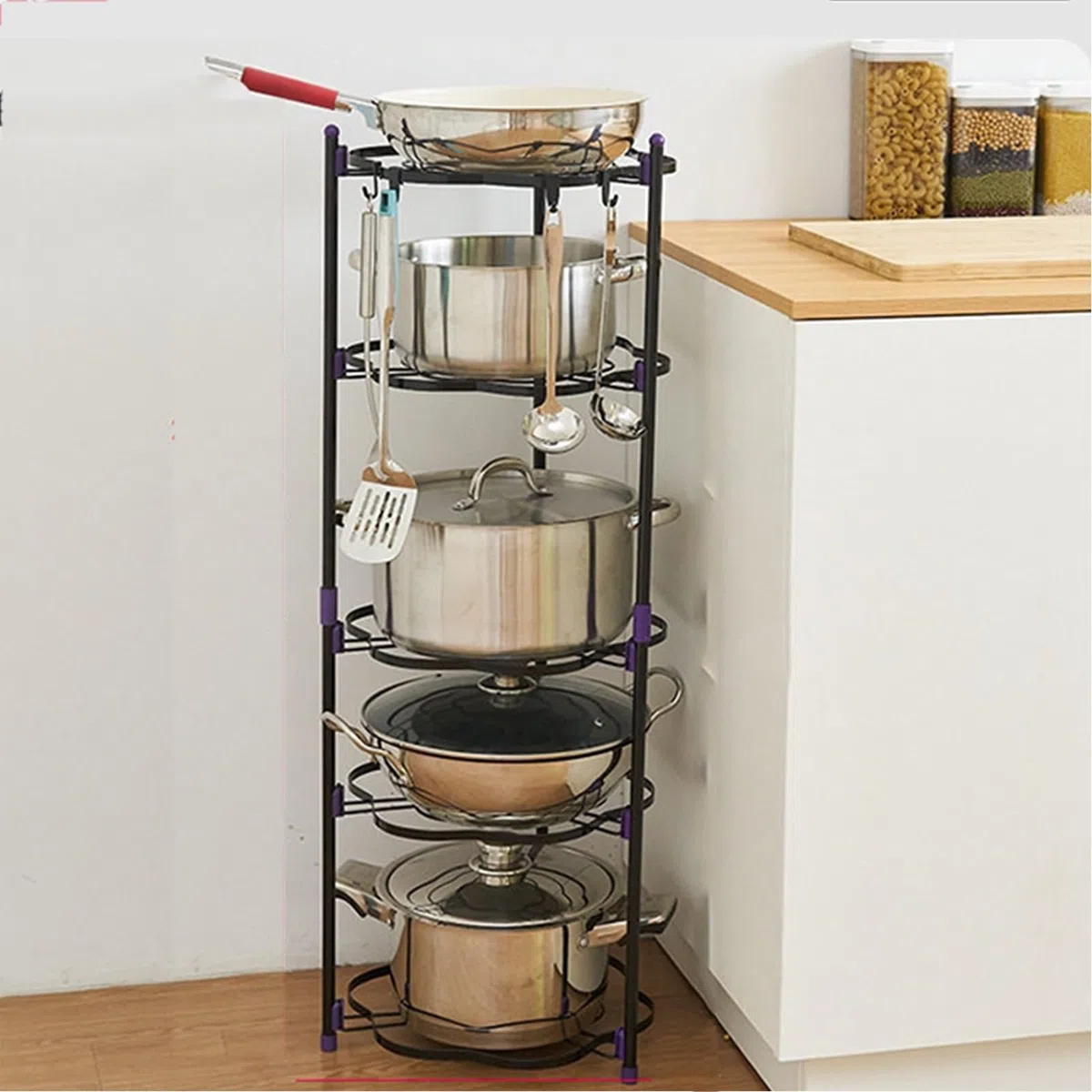 Eckregal, Mehrschichtiges Metall, Topf-Küchen-Organizer-Ständer, Verstellbarer Mehrschichtiger Halter, Topfdeckel, Stärkere Standaufbewahrung(5-Slot shelf)