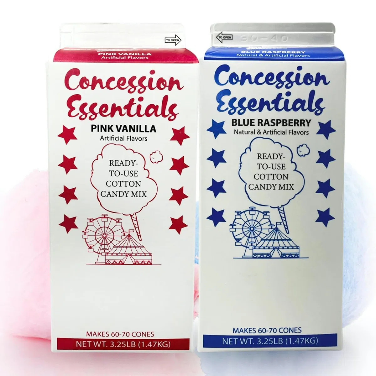 Concession Essentials - CE-Zuckerwatte, Zuckerwatte, Zuckerwatte, 2 Stück (rosa Vanille und blaue Himbeere)