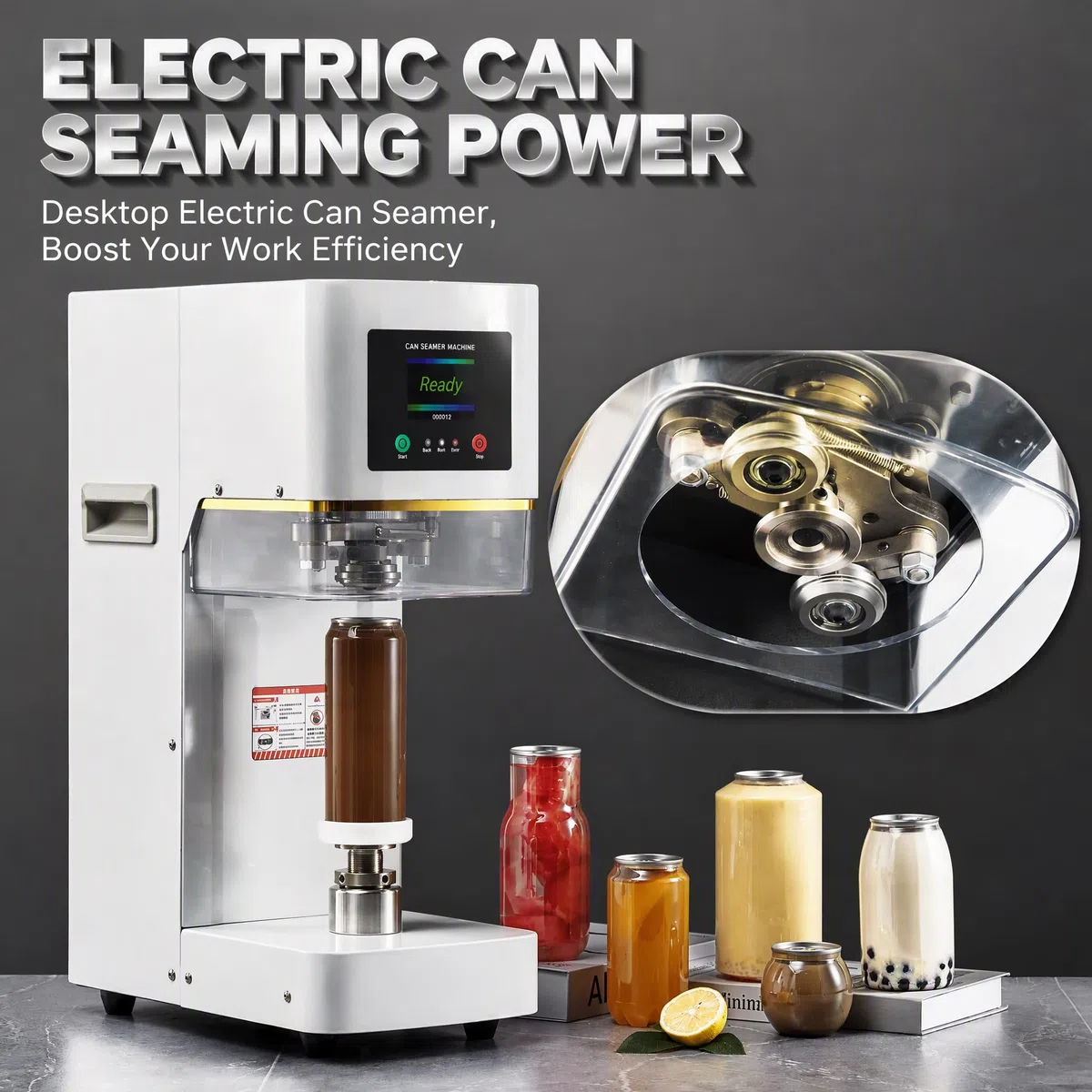 Automatische Dosenverschließmaschine Edelstahl, Elektrischer Dosenversiegler für Bier Soda, Kompakter Tisch-Dosenverschließer für Bar Tee-Shop, Auslaufsicher für PET-Dosen und Glas Black