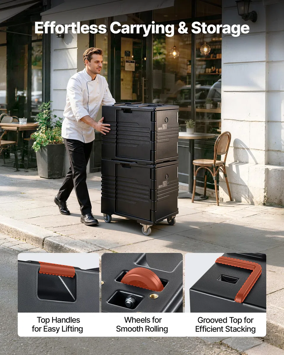 VEVOR Thermobox 75 L, Isolierbox zum Warmhalten und Kühlen, Warmhaltebox aus LLDPE 650 x 450 x 549 mm, Transportbox für Speisen und Getränke, Thermobehälter für Verschiedene Pfannengrößen (ohne)