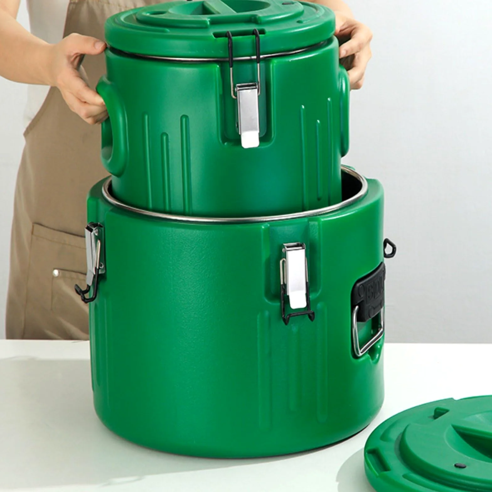 Sharplace 3 Stück Isolierter Vorratseimer Transportbox Lebensmitteldose Mehrfachbehälter mit Dreifacher Schichtstruktur Und Tragegriffen für Gastronomiebetrieb, Grün, 3er-Set 5L/20L/40L