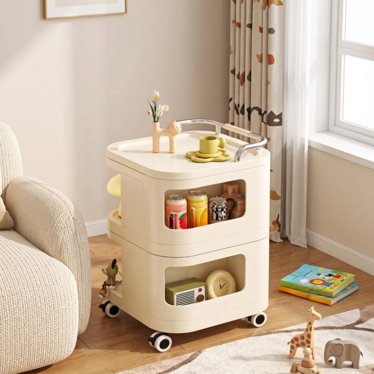 Sharplace Rollwagen Aufbewahrungswagen Küchenwagen Servierwagen Regalwagen mit Rollen aus Und Edelstahl mit Abgerundetem Und Sicherer Tablettkante für Küche Wohnzimmer Badezimmer Büro 58.1cm