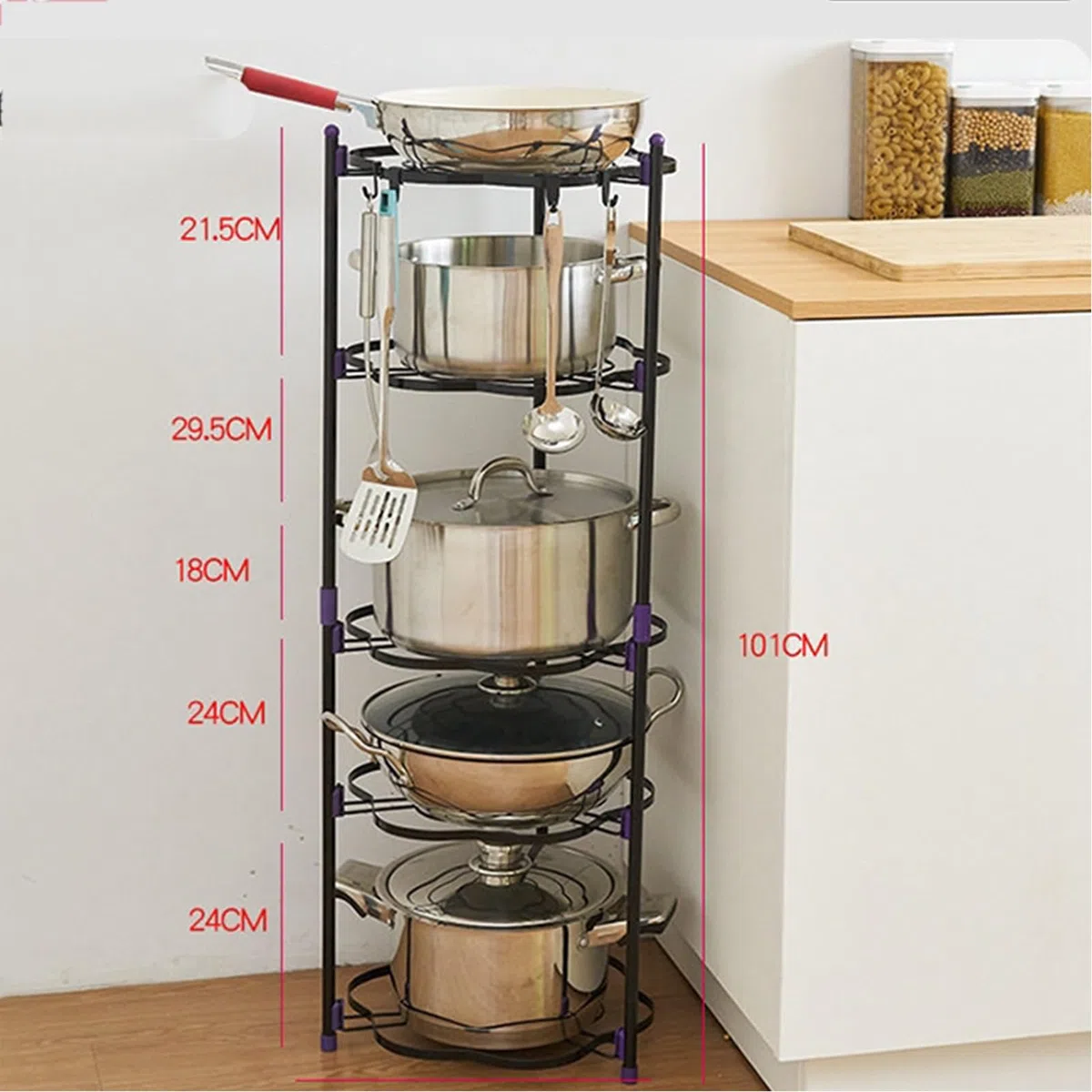 Eckregal, Mehrschichtiges Metall, Topf-Küchen-Organizer-Ständer, Verstellbarer Mehrschichtiger Halter, Topfdeckel, Stärkere Standaufbewahrung(5-Slot shelf)