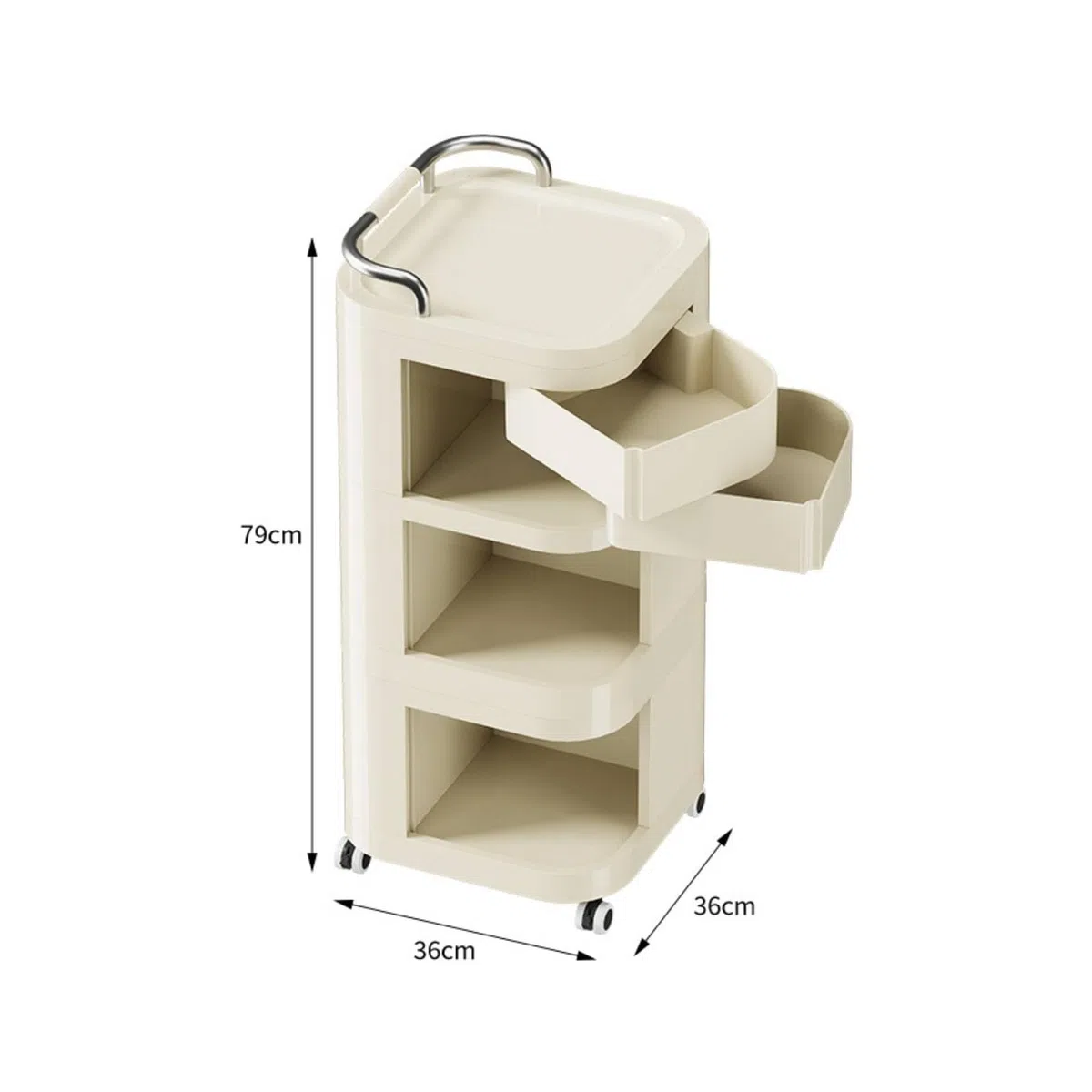 Sharplace Rollwagen Aufbewahrungswagen Küchenwagen Servierwagen Regalwagen mit Rollen aus Und Edelstahl mit Abgerundetem Und Sicherer Tablettkante für Küche Wohnzimmer Badezimmer Büro 58.1cm