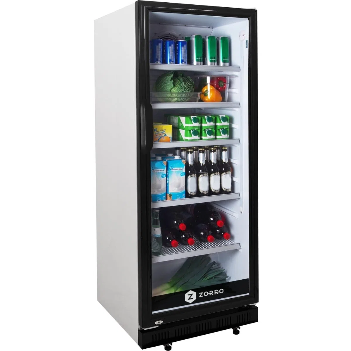 ZORRO - Getränkekühlschrank ZK 310 Liter - weiß/schwarz - Flaschenkühlschrank - Kühlschrank mit Glastüre - Gastro Getränkekühler - Partykühlschrank