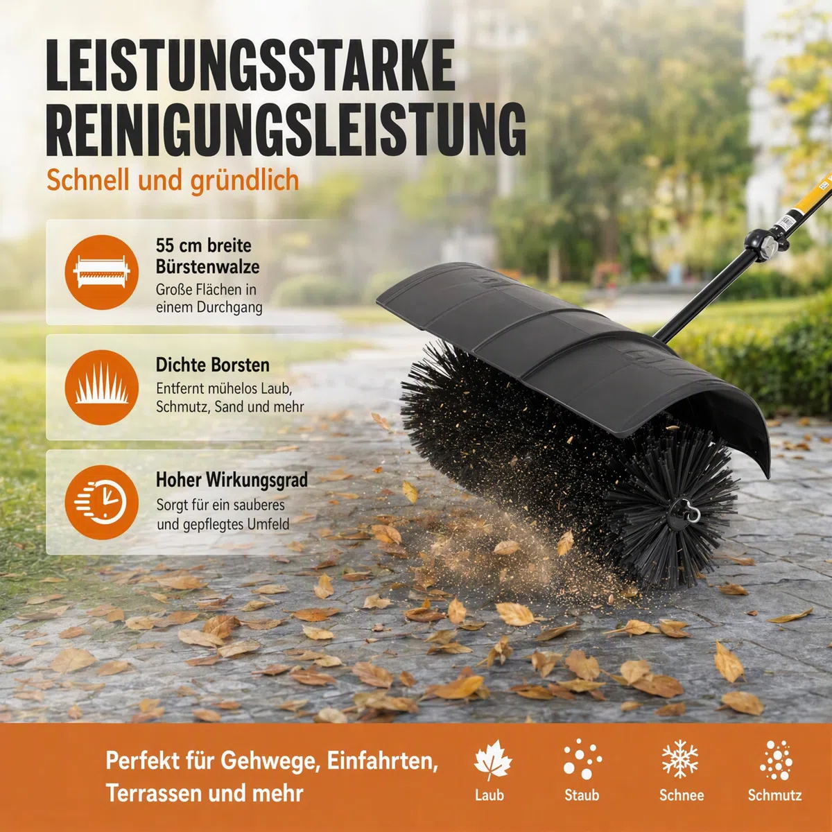 DIFU Schneefräse Elektrische | 2-in-1 Elektro Schneefräse und Kehrmaschine | Motorbesen für Draußen | inkl. Schutzbrille | Handgeführtes Handheld Schneeräumgerät