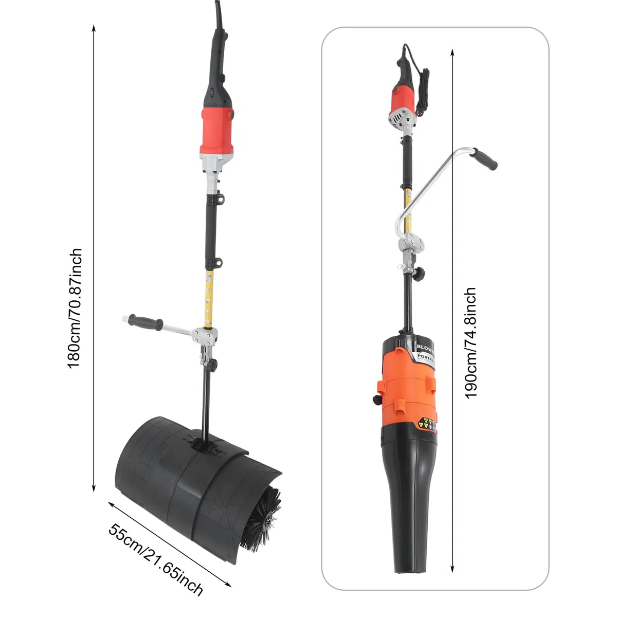 2-in-1 Handkehrmaschine und Gebläse, Elektrische Kehrmaschine mit Gebläse für Rasenreinigung, Kehr- und Blasgerät zum Reinigen von Laub, Schnee, Staub, Schmutz