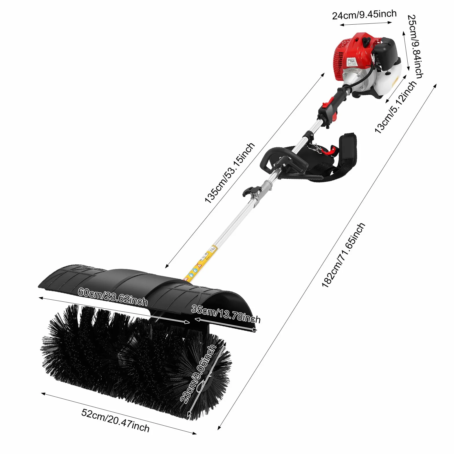 52cc Kehrmaschine Benzin Außenbereich, 2-Takt 2,3 PS Motorbesen Kehrbesen Benzin Upgrade Schneefräse Handkehrmaschine Schneeschieber mit 52cm Bürstenbreite für Die Reinigung Von Kunstrasen und Straßen
