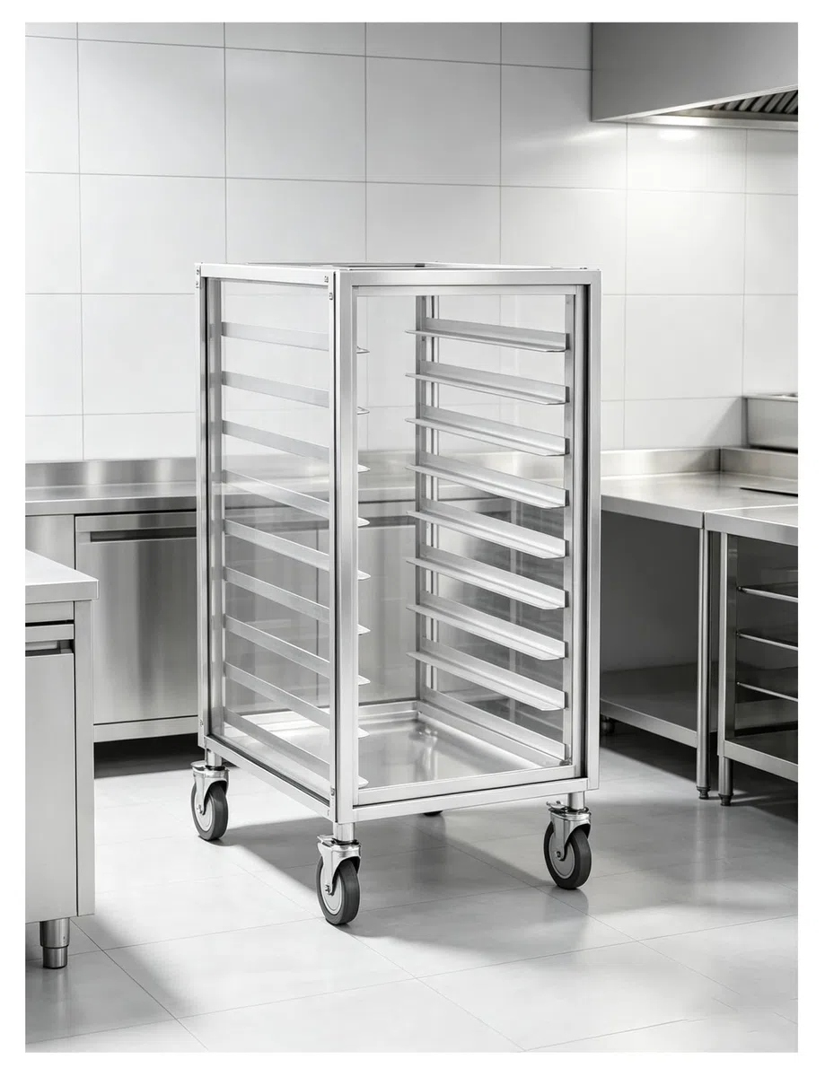 Aluminium-Backblechregal, mehrstöckig, rollender Küchenwagen für den gewerblichen Gebrauch, Aufbewahrung für Brotbleche, Ofen-Backzubehör mit Rädern