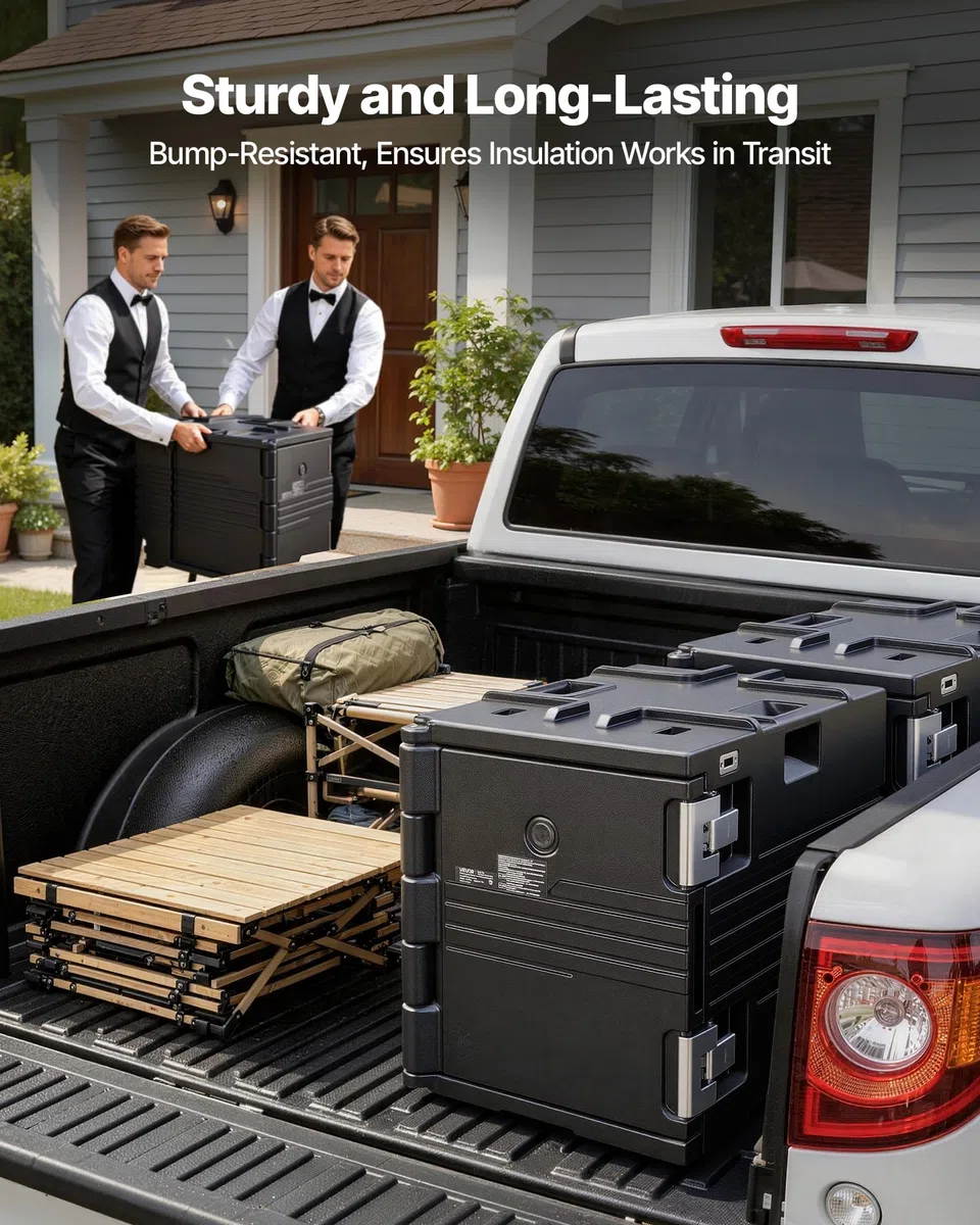 VEVOR Thermobox 75 L, Isolierbox zum Warmhalten und Kühlen, Warmhaltebox aus LLDPE 650 x 450 x 549 mm, Transportbox für Speisen und Getränke, Thermobehälter für Verschiedene Pfannengrößen (ohne)