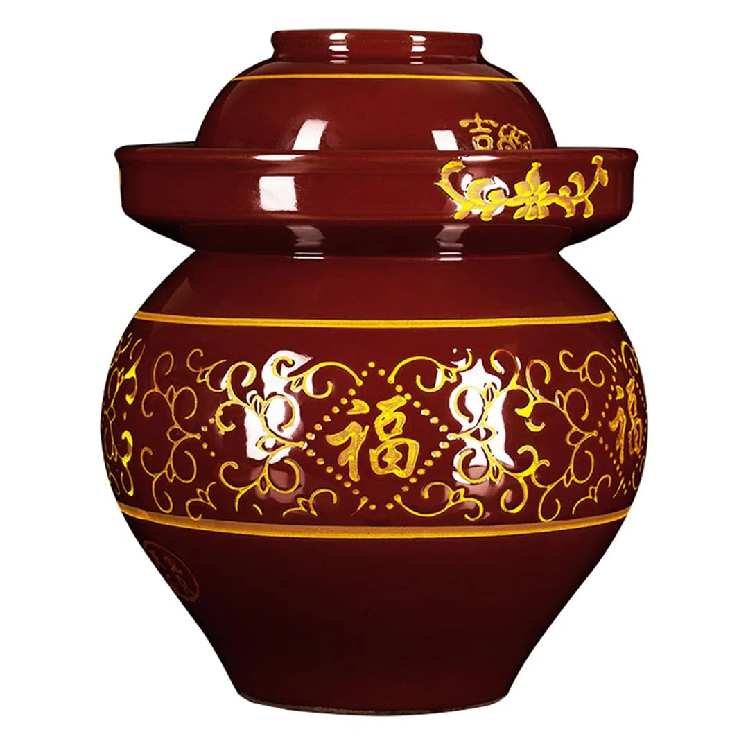 Großer Keramiktopf mit Deckel, traditioneller chinesischer Porzellantopf, Keramik-Gärtopf mit wasserabweisendem Luftschleusendeckel(6kg)