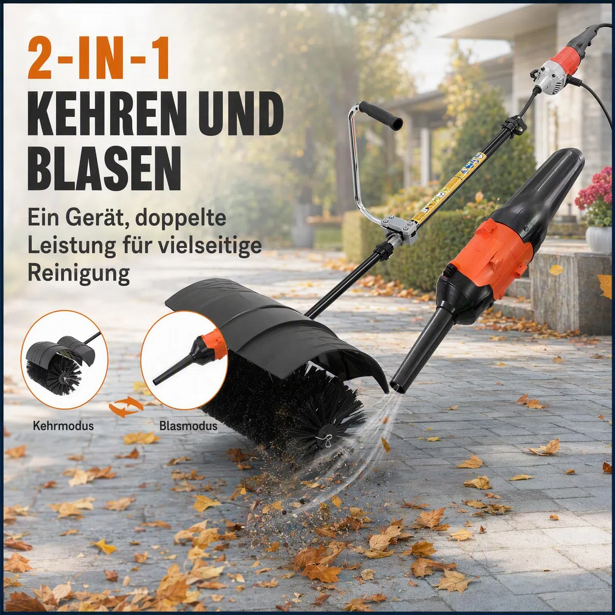 DIFU Schneefräse Elektrische | 2-in-1 Elektro Schneefräse und Kehrmaschine | Motorbesen für Draußen | inkl. Schutzbrille | Handgeführtes Handheld Schneeräumgerät