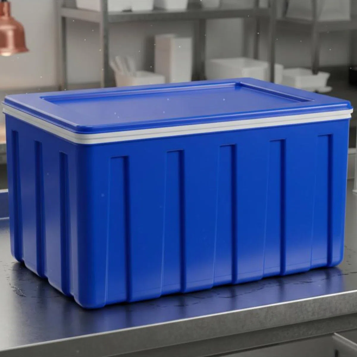 Harilla Isolierter Transportbehälter Lebensmittelbox Thermobehälter Speisenbehälter Isolierbox mit Innovativer Wärmedämmung Und, Blau, Scharnier-Modell – Deckel Integriert