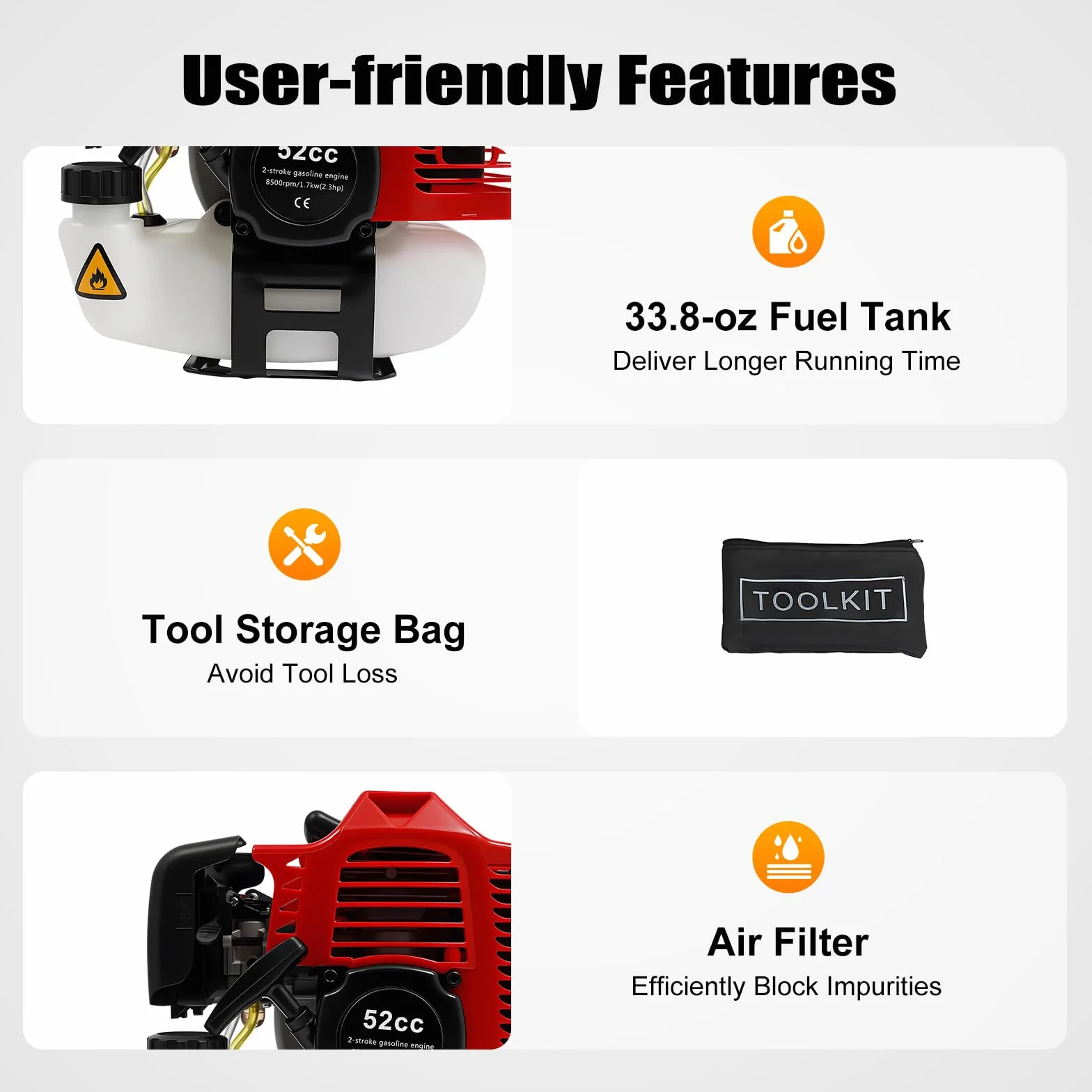 Handkehrmaschine mit 52cc Benzinmotor, 2.3HP 1.7KW Benzin Kehrmaschine, Nylonbürste Handkehrmaschine Benzin Power Besen Bürstenreiniger, für Kunstrasenplätzen, Straßenreinigung