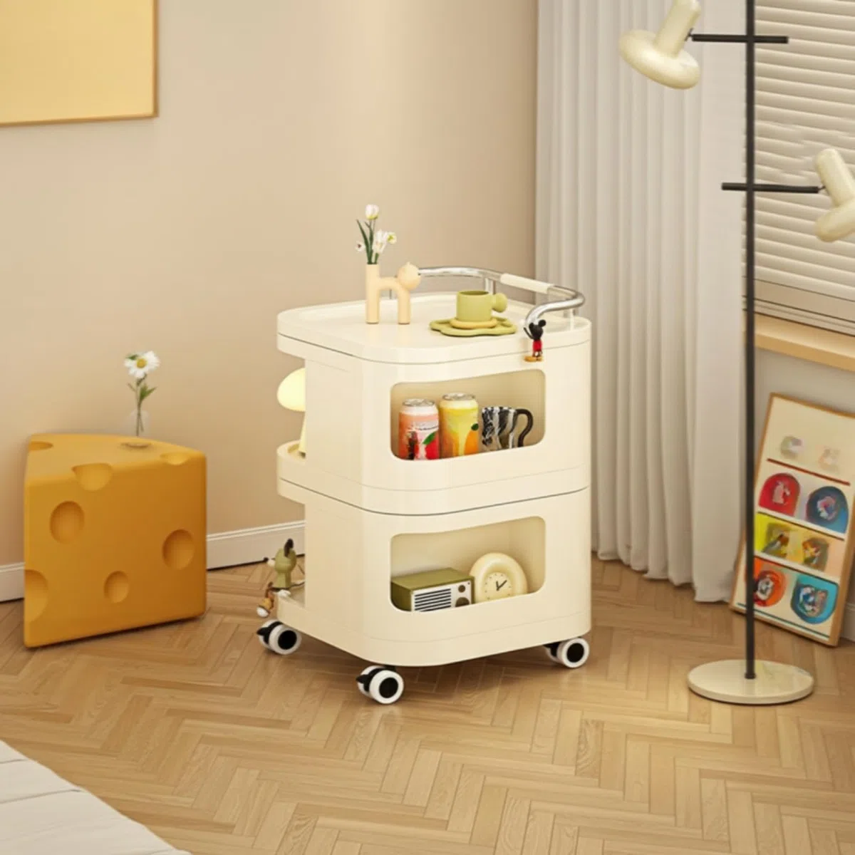 Sharplace Rollwagen Aufbewahrungswagen Küchenwagen Servierwagen Regalwagen mit Rollen aus Und Edelstahl mit Abgerundetem Und Sicherer Tablettkante für Küche Wohnzimmer Badezimmer Büro 58.1cm
