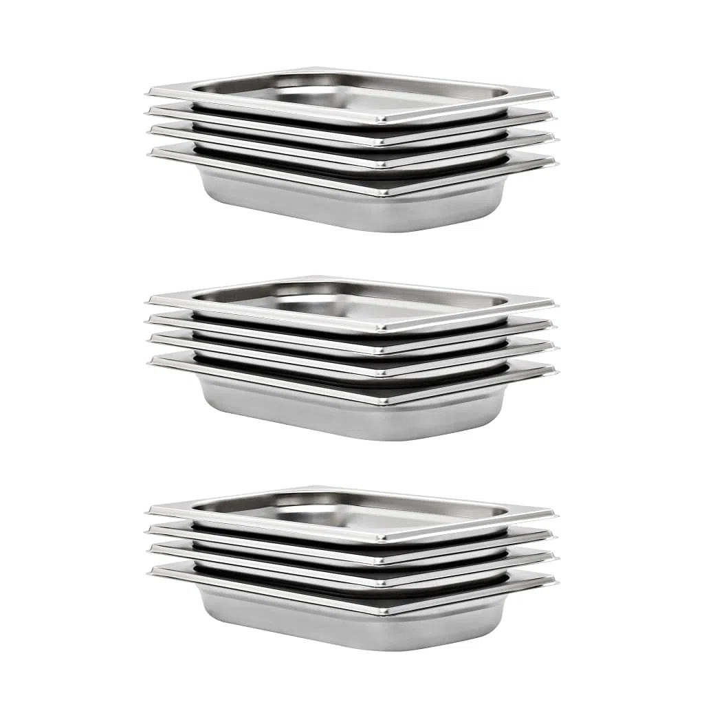 Edelstahl Gastronormbehälter GN 1/4 40 mm, 12er Set, 1,7 L, stapelbar für Bain Marie, Chafing Dish und Buffet warmhalten