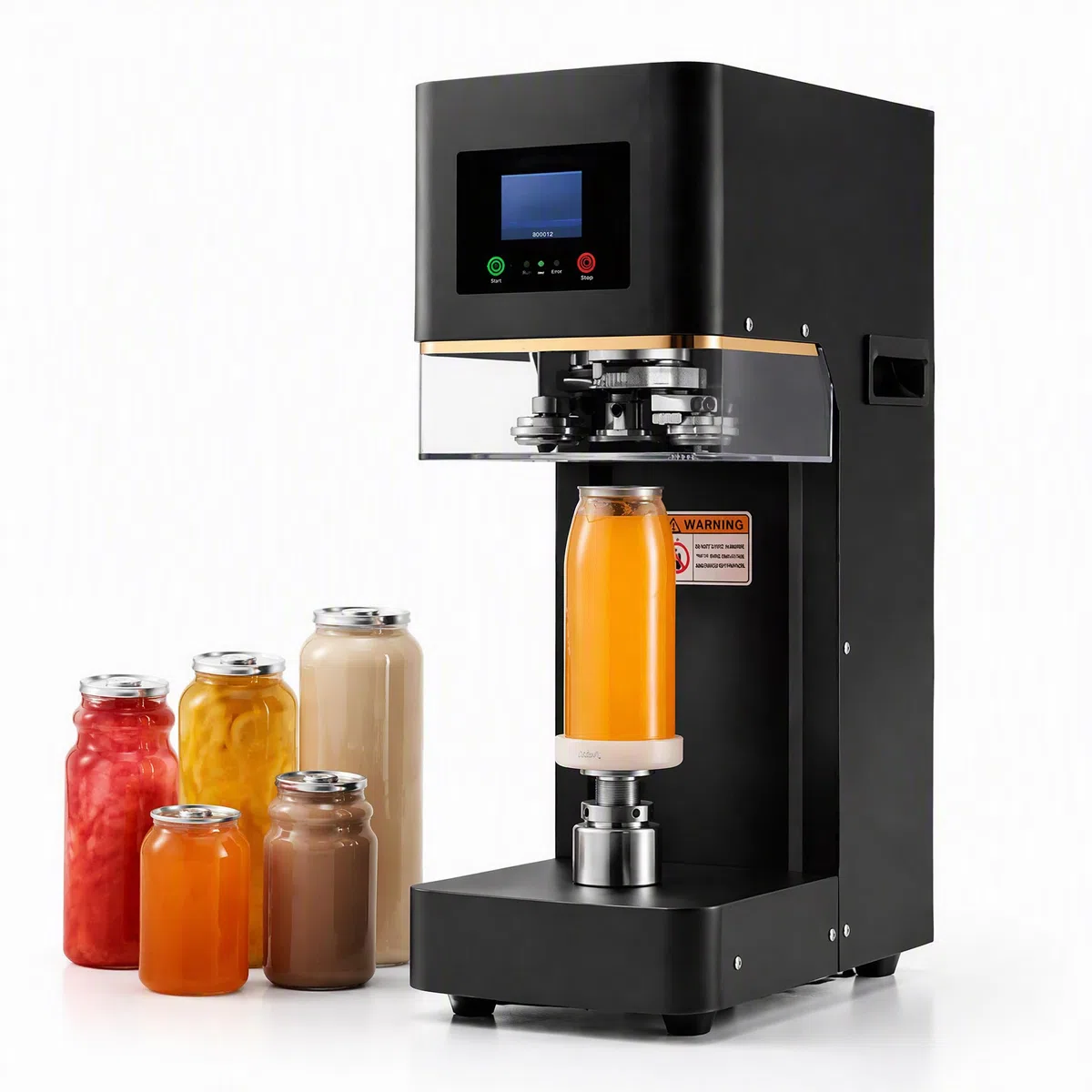 Automatische Dosenverschließmaschine Edelstahl, Elektrischer Dosenversiegler für Bier Soda, Kompakter Tisch-Dosenverschließer für Bar Tee-Shop, Auslaufsicher für PET-Dosen und Glas Black