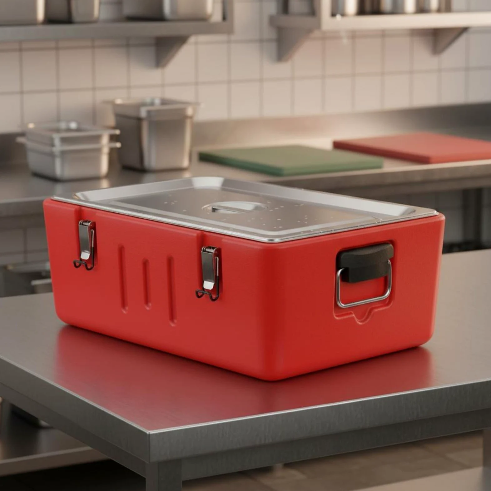 Isolierter Speisenbehälter Transportbox Warmhaltebehälter Essenscontainer mit Edelstahl-innenraum Pu-dämmung für Lange Frischhaltung Sichere Schnallen, Insulated 2 Grids