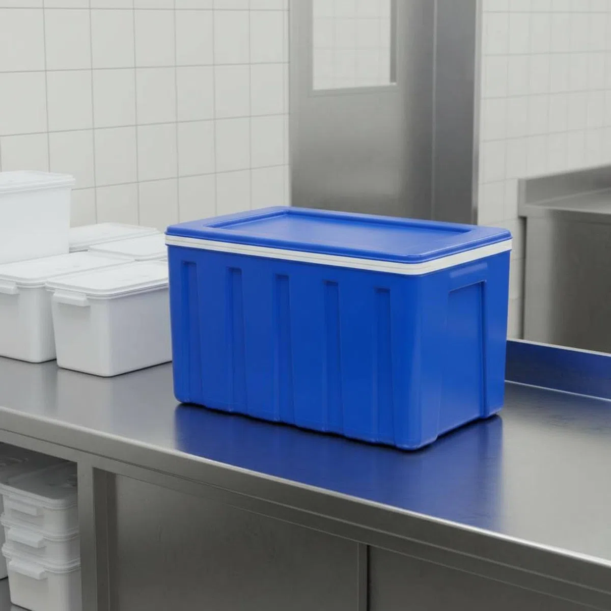 Harilla Isolierter Transportbehälter Lebensmittelbox Thermobehälter Speisenbehälter Isolierbox mit Innovativer Wärmedämmung Und, Blau, Scharnier-Modell – Deckel Integriert