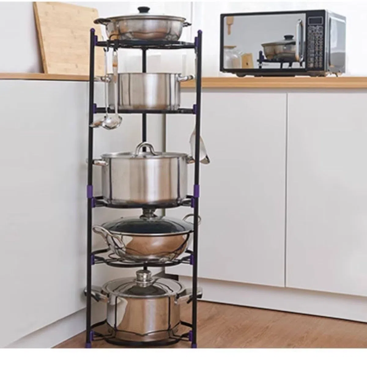 Eckregal, Mehrschichtiges Metall, Topf-Küchen-Organizer-Ständer, Verstellbarer Mehrschichtiger Halter, Topfdeckel, Stärkere Standaufbewahrung(5-Slot shelf)