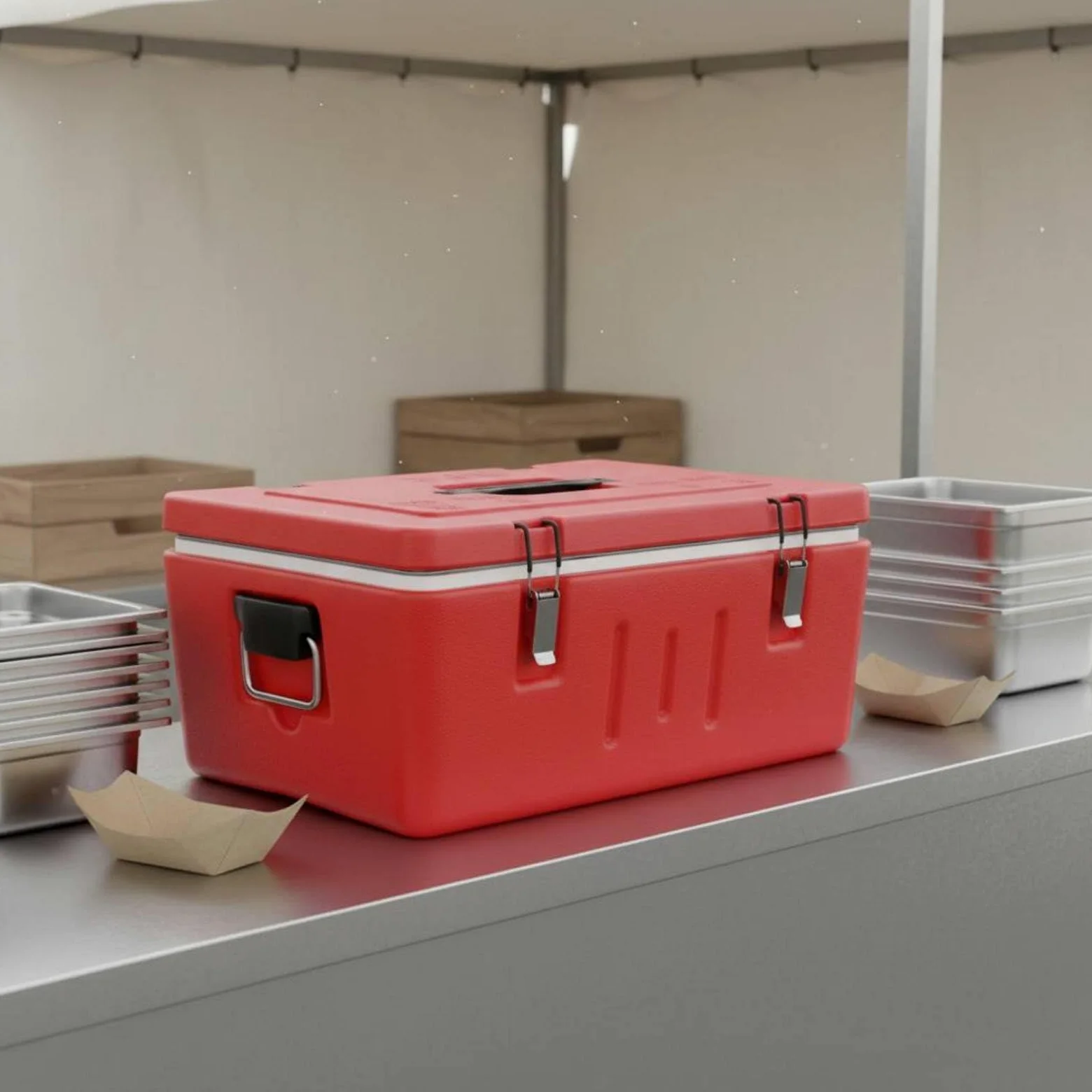 Isolierter Speisenbehälter Transportbox Warmhaltebehälter Essenscontainer mit Edelstahl-innenraum Pu-dämmung für Lange Frischhaltung Sichere Schnallen, Insulated 2 Grids