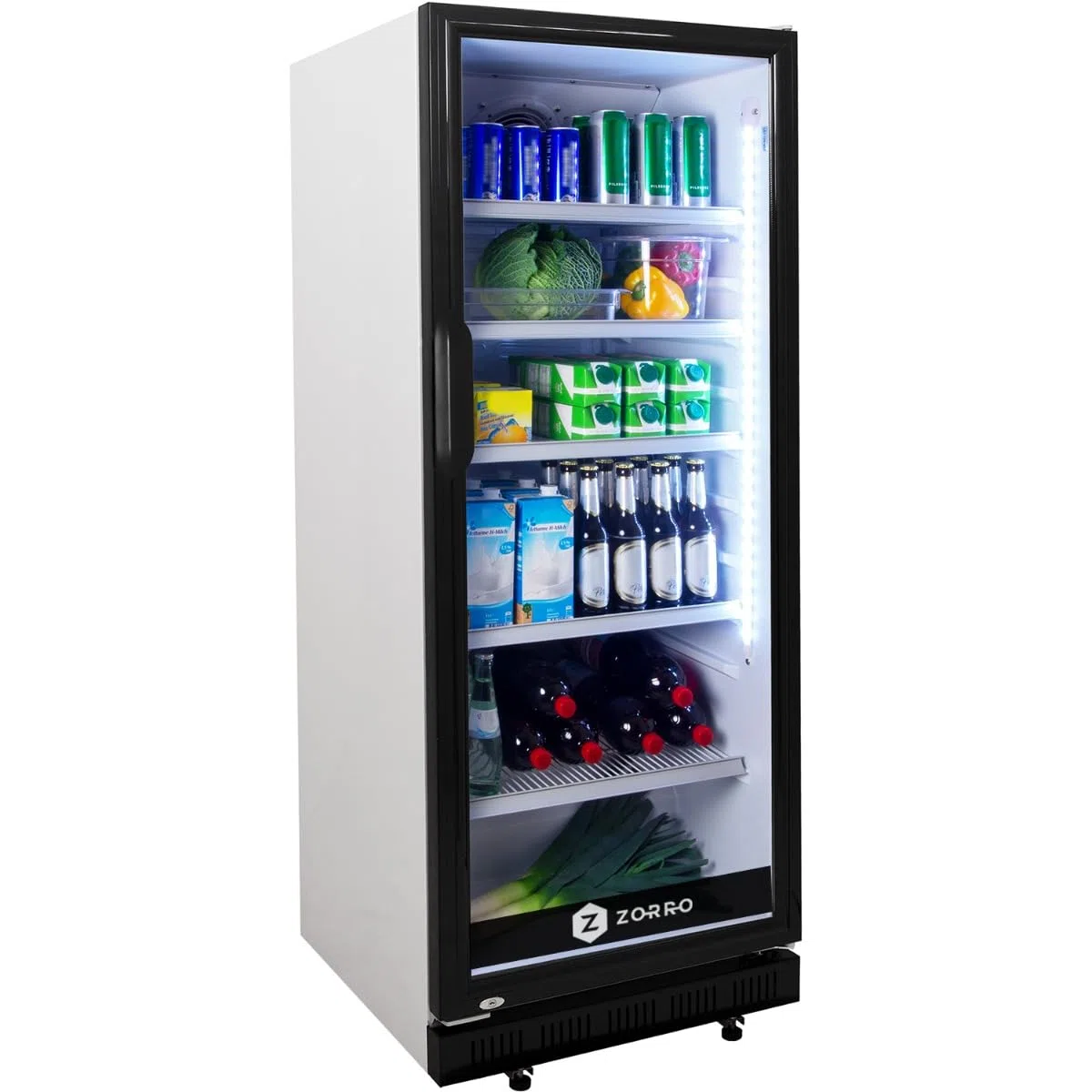 ZORRO - Getränkekühlschrank ZK 310 Liter - weiß/schwarz - Flaschenkühlschrank - Kühlschrank mit Glastüre - Gastro Getränkekühler - Partykühlschrank
