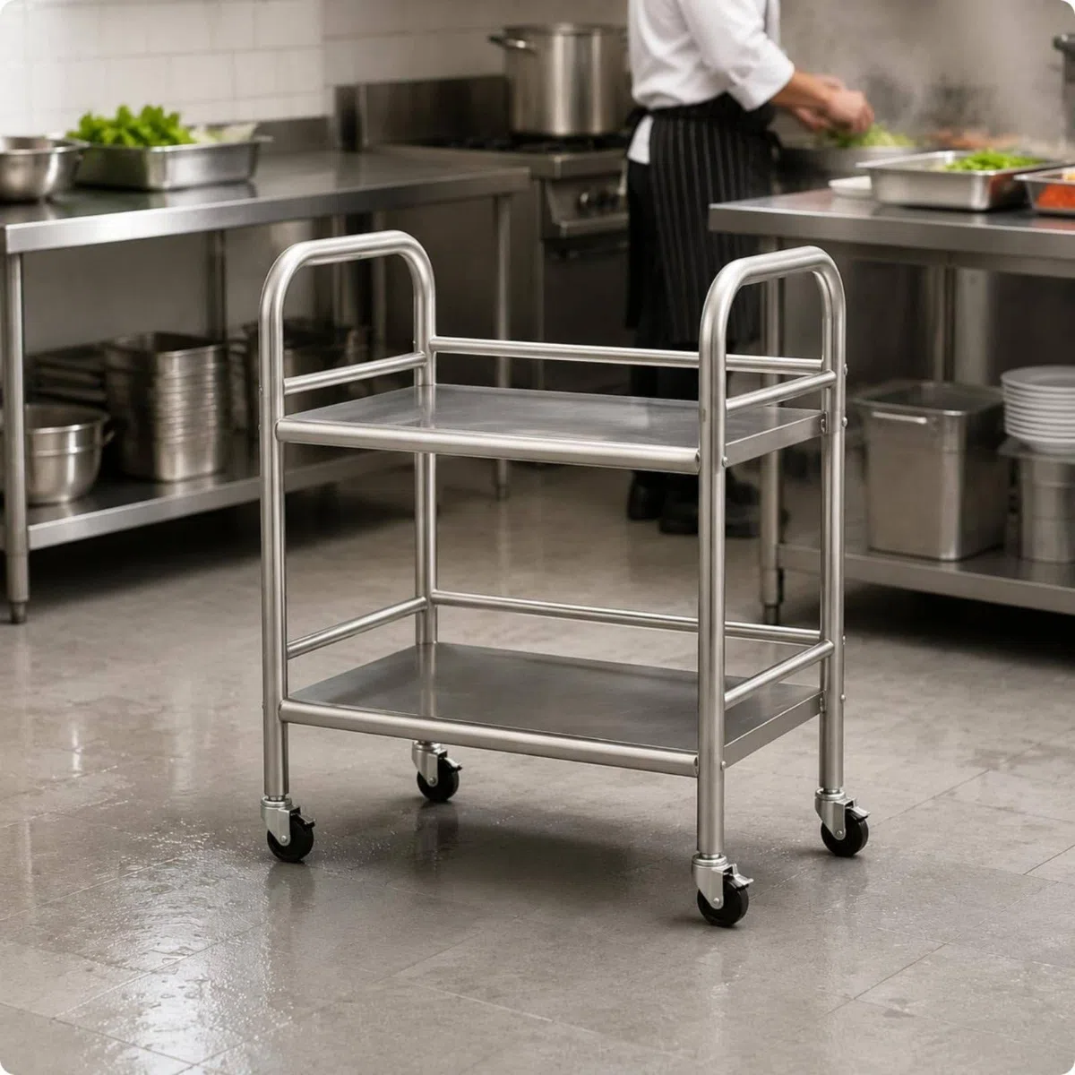Sharplace Küchenwagen Rollregal Servierwagen Aufbewahrungswagen mit Edelstahlrahmen Und Rollen Einfach zu Bewegen Bietet, Zweischichtig, Edelstahlgestell, 50x40x71 cm
