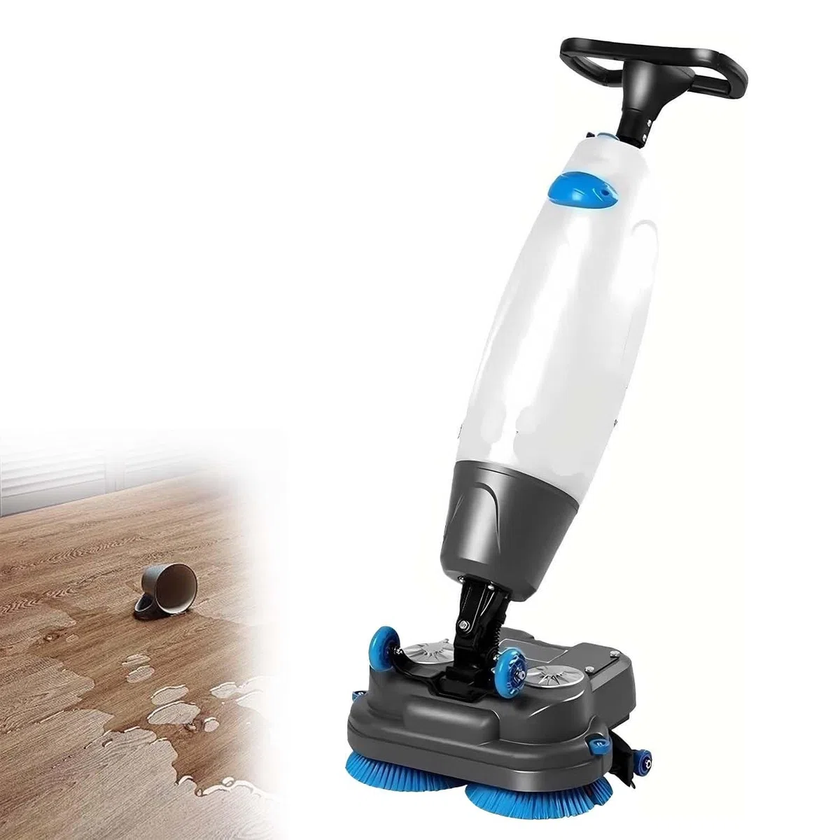Industrielle Bodenreinigungsmaschine 1200W, Tragbarer Handgeführter Bodenschrubber Mit 17 Zoll Bürste, Akku-Poliermaschine Für Fliesen Holz Teppich In Büro Hotel Gewerbe(White)