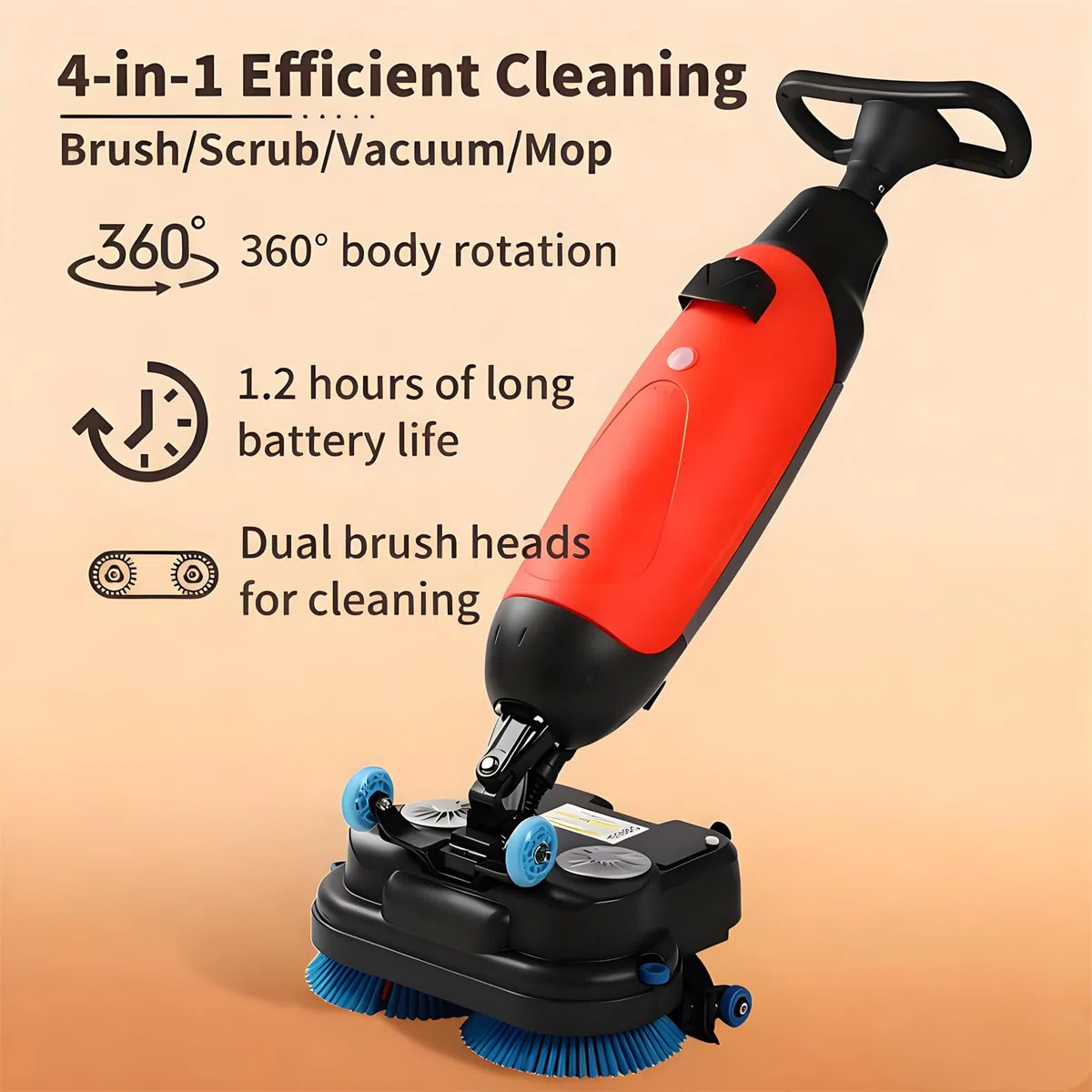 Kommerzielle Bodenscheuermaschine, 45,7 cm Reinigungsbreite, Fliesenpolierer und Bodenschrubber, 36 V, 10,5 A, 2 x 200 W, 4 l + 6 l Tanks (rot)