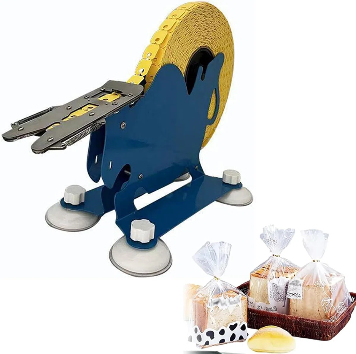 Manueller Brotbeutelverschluss mit Saugnäpfen zum sicheren Verpacken von Backwaren und Snacks