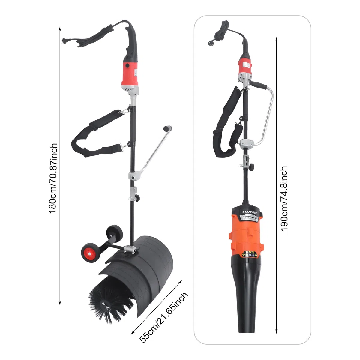 Elektrische Kehrmaschine & Laubbläser, 2-in-1 Schneefräse 1600W, Tragbarer Motorbesen mit 55cm Arbeitsbreite, Einstellbare 6-Gang, 7000-9000rpm, für Draußen Rasenreinigung