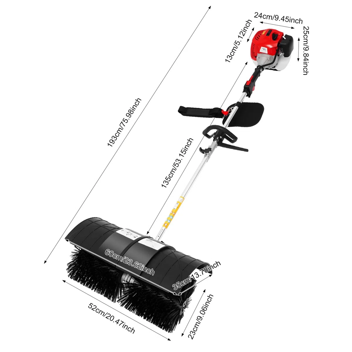 52 cc 2-Takt Motorbesen, 2,3 PS Hand Kehrmaschine Benzin mit Schultergurt, 8500 U/min Schneefräse Benzin Schneeschaufel, 52 cm Arbeitsbreite