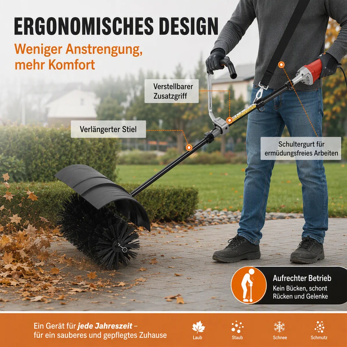 DIFU Schneefräse Elektrische | 2-in-1 Elektro Schneefräse und Kehrmaschine | Motorbesen für Draußen | inkl. Schutzbrille | Handgeführtes Handheld Schneeräumgerät
