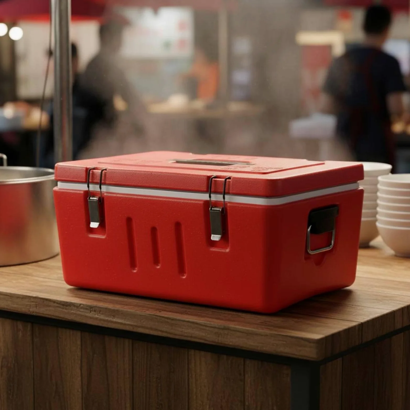 Isolierter Speisenbehälter Transportbox Warmhaltebehälter Essenscontainer mit Edelstahl-innenraum Pu-dämmung für Lange Frischhaltung Sichere Schnallen, Insulated 2 Grids