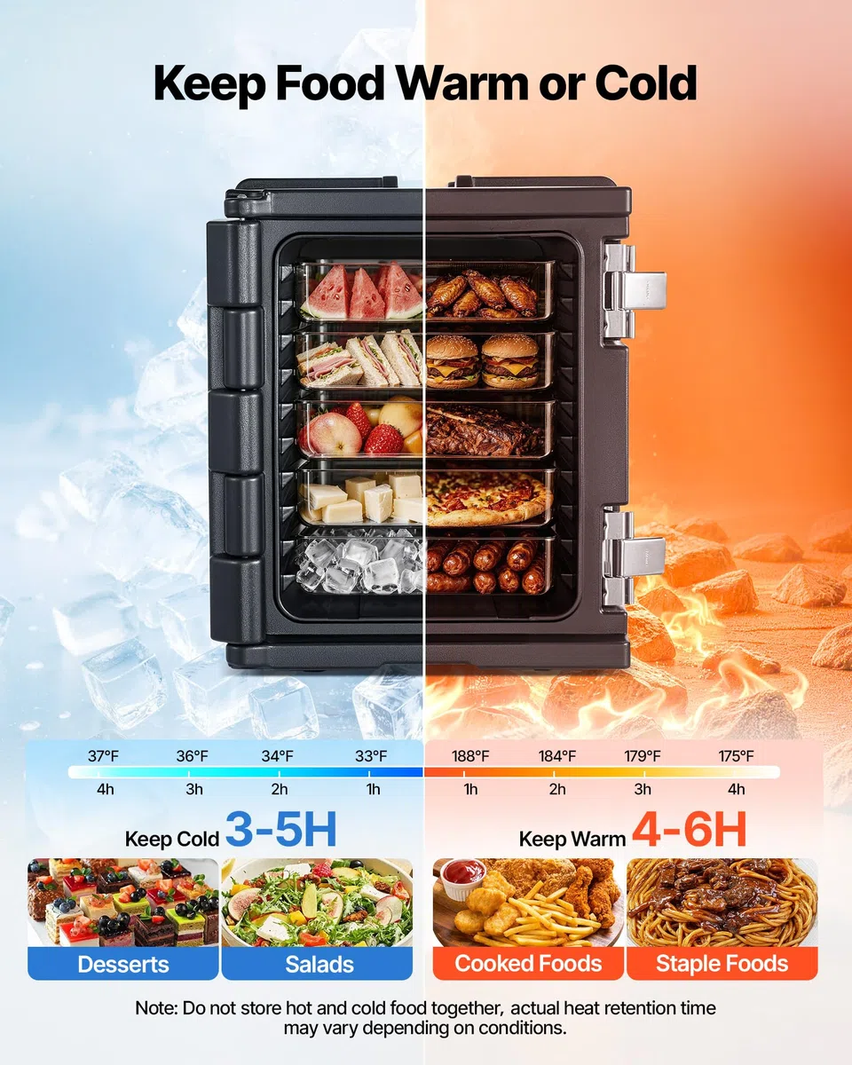 VEVOR Thermobox 75 L, Isolierbox zum Warmhalten und Kühlen, Warmhaltebox aus LLDPE 650 x 450 x 549 mm, Transportbox für Speisen und Getränke, Thermobehälter für Verschiedene Pfannengrößen (ohne)