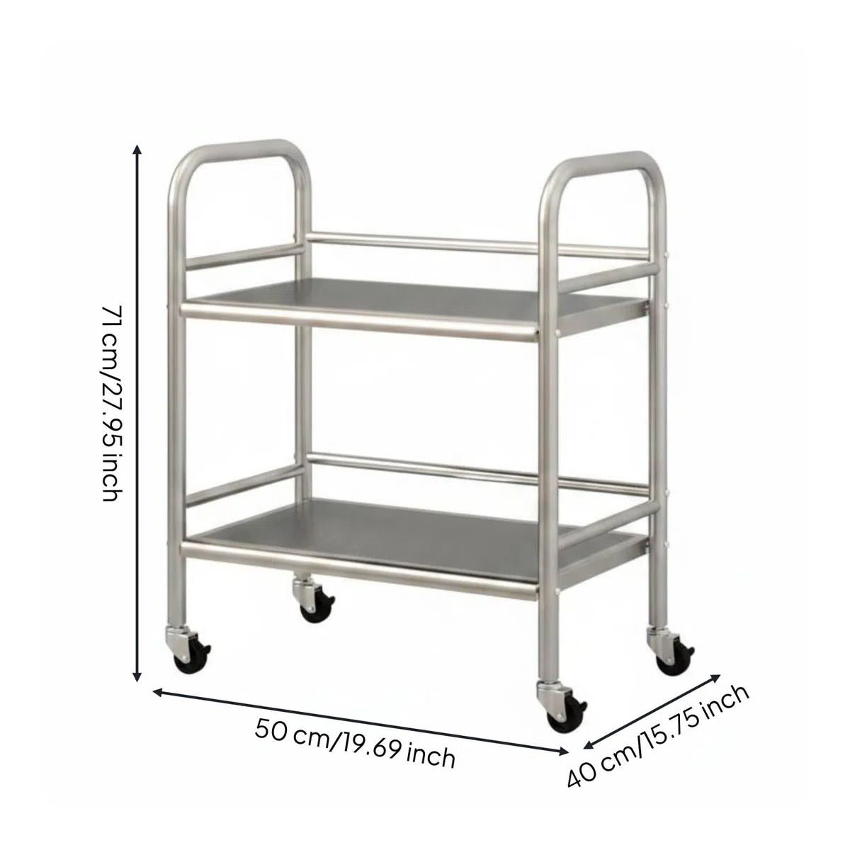 Sharplace Küchenwagen Rollregal Servierwagen Aufbewahrungswagen mit Edelstahlrahmen Und Rollen Einfach zu Bewegen Bietet, Zweischichtig, Edelstahlgestell, 50x40x71 cm